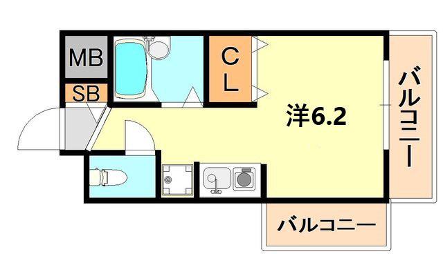サンエキューズII(ワンルーム/6階)の間取り写真