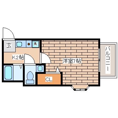 アメニティハイツ須磨寺(1K/2階)の間取り写真