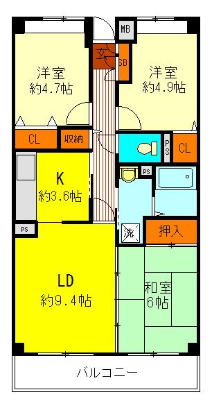 プランドール住吉(3LDK/2階)の間取り写真