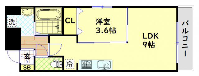 アクアプレイス南堀江(1LDK/7階)の間取り写真