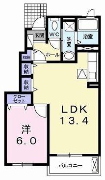 ソレイユ壱番館 A(1LDK/1階)の間取り写真