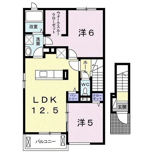 リベルテ I(2LDK/2階)の間取り写真