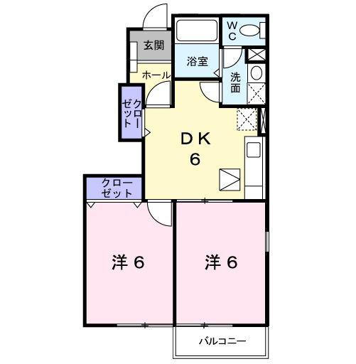 アヴニール(2DK/1階)の間取り写真