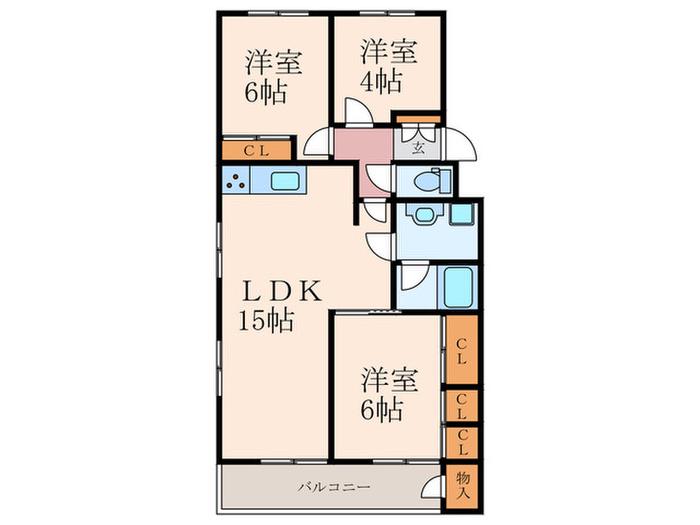 エメラルドマンション茶売B棟(3LDK/2階)の間取り写真