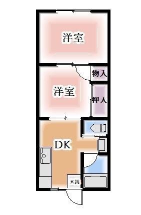 琵琶湖荘(2DK/3階)の間取り写真
