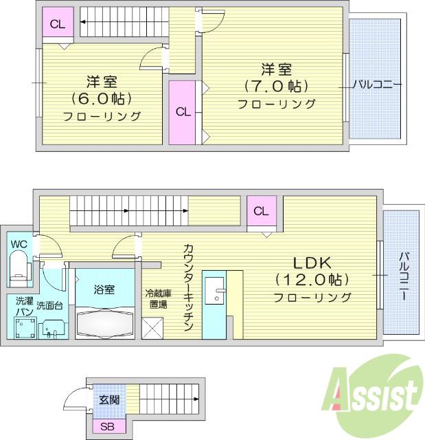 グラシュー折立(2LDK/2階)の間取り写真