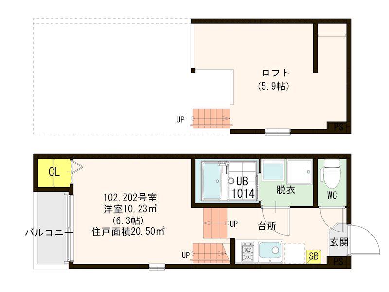 ディアコート吉塚(1K/2階)の間取り写真