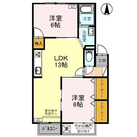 プレジールビューラ A(2LDK/2階)の間取り写真