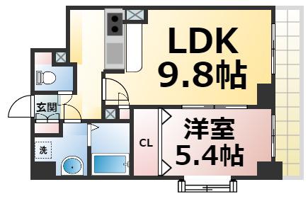 ラムール玉造(1LDK/7階)の間取り写真