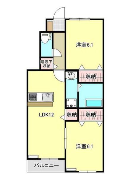 JR東北本線 館腰駅 徒歩18分 2階建 築1年(2LDK/1階)の間取り写真