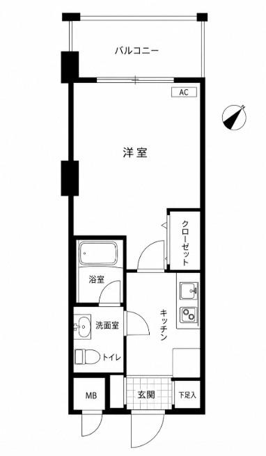 ピュアドームアクシアル天神(1K/2階)の間取り写真
