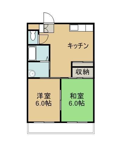 メゾンドゥエレガンス六反田(2DK/1階)の間取り写真