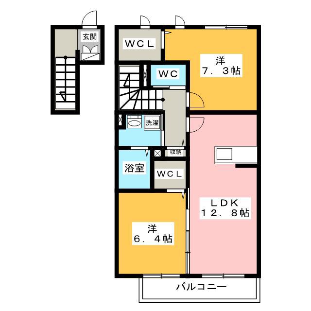 シャーメゾン南頬(2LDK/2階)の間取り写真