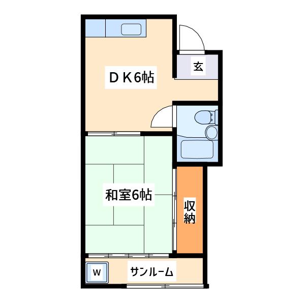 宝ビル(1DK/3階)の間取り写真