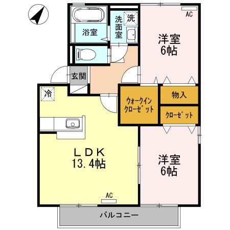 ルミエールB棟(2LDK/2階)の間取り写真