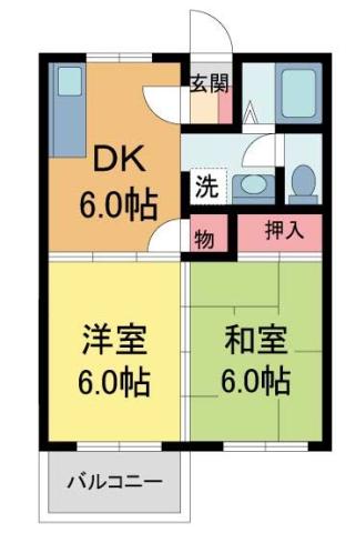 第一美倖荘(2DK/2階)の間取り写真