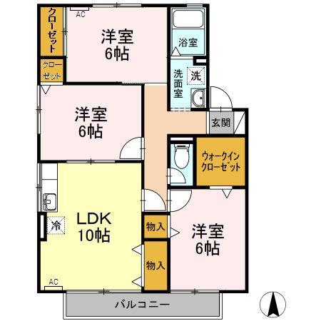 ファミールB(3LDK/1階)の間取り写真