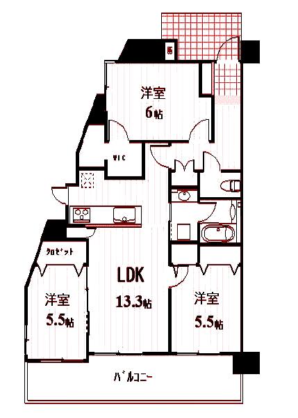 プロスペクト川崎(3LDK/5階)の間取り写真