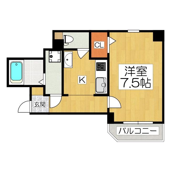 グランディール葭屋(1K/2階)の間取り写真