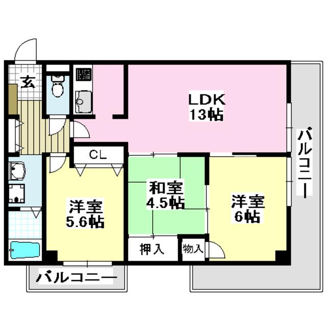 ローズコテージ1番館(3LDK/2階)の間取り写真