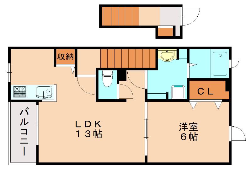 ユニゾンパークサイド V(1LDK/2階)の間取り写真