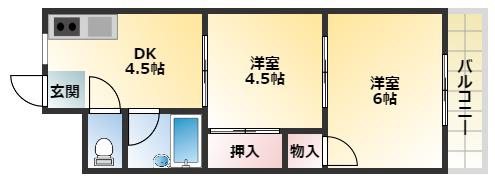 グリーンハイツ加美(2DK/5階)の間取り写真