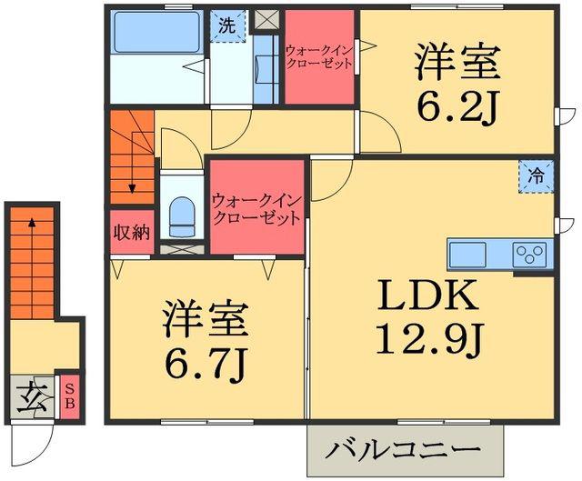 舘の杜 ソレイユ(2LDK/2階)の間取り写真