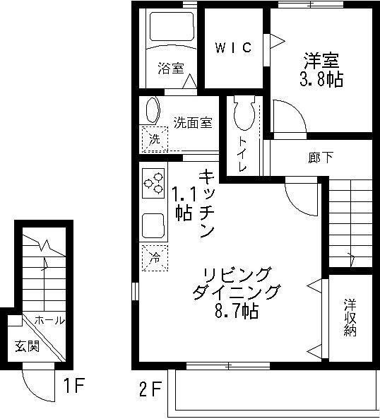 カメリア(1LDK/2階)の間取り写真