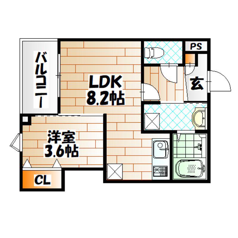 ジーメゾン戸畑(1LDK/2階)の間取り写真