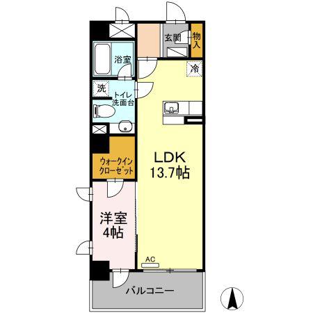 フィーノ武蔵小杉(1LDK/4階)の間取り写真