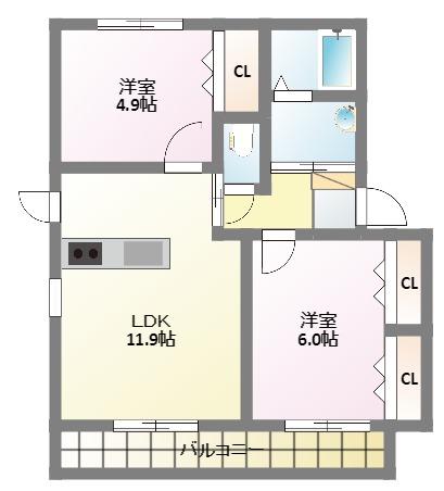 キャスティールII(2LDK/2階)の間取り写真