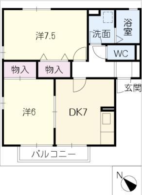 プティシャトー(2DK/2階)の間取り写真