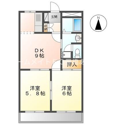 パーシモン大崎(2DK/2階)の間取り写真