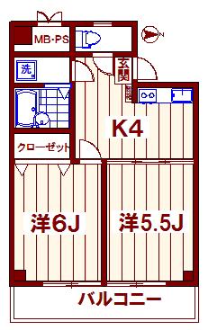 元住吉ヴィラ(2DK/4階)の間取り写真