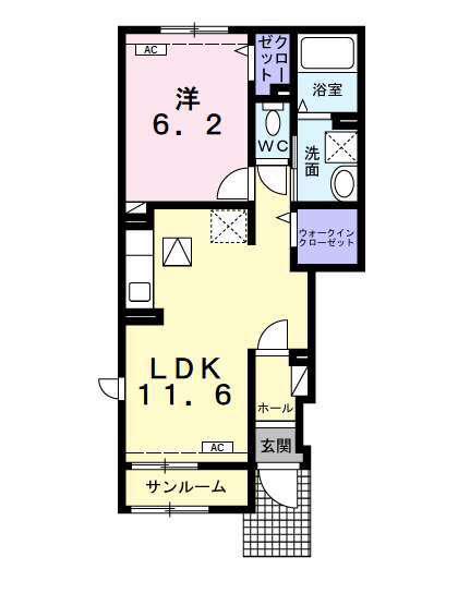 フレイム(1LDK/1階)の間取り写真