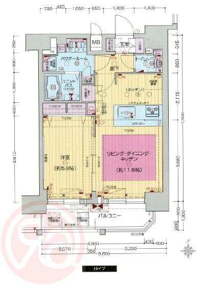 プレサンス難波フィネスト(1LDK/11階)の間取り写真