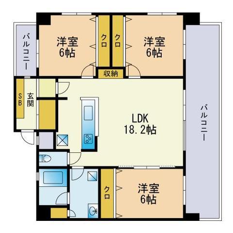 エコルクス高取(3LDK/4階)の間取り写真
