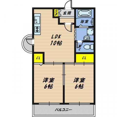 和晃マンション(2LDK/2階)の間取り写真