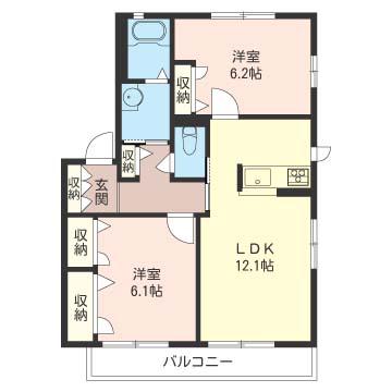 CORTILE 壱番館(2LDK/2階)の間取り写真