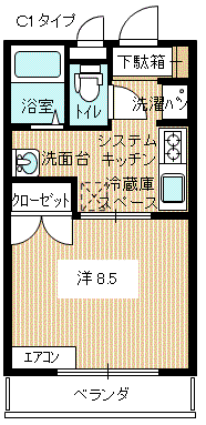 メセナ秋根(1K/2階)の間取り写真