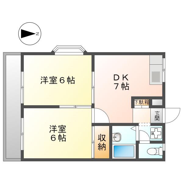 エステートピア新川崎A棟(2DK/2階)の間取り写真