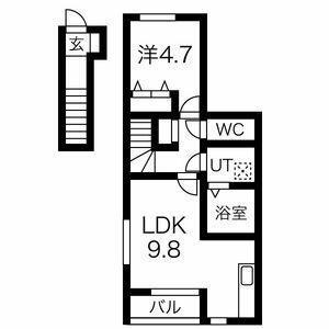 リバーサイド(1LDK/2階)の間取り写真