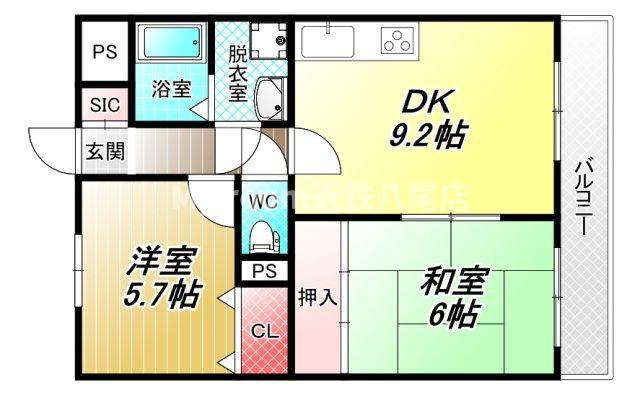 イーストナガレ(2DK/3階)の間取り写真