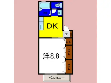 プレステージュ21 III棟(1DK/2階)の間取り写真