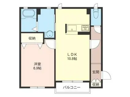 ブランドール・ミキ B棟(1LDK/1階)の間取り写真