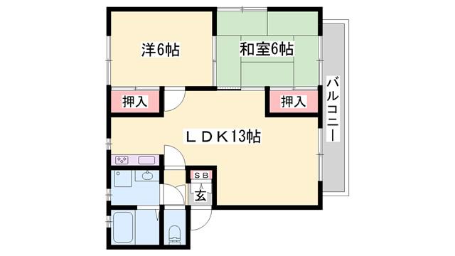 ディアス東町ノ坪(2LDK/2階)の間取り写真