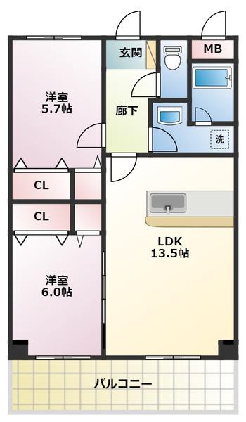 ベルクレスト(2LDK/3階)の間取り写真