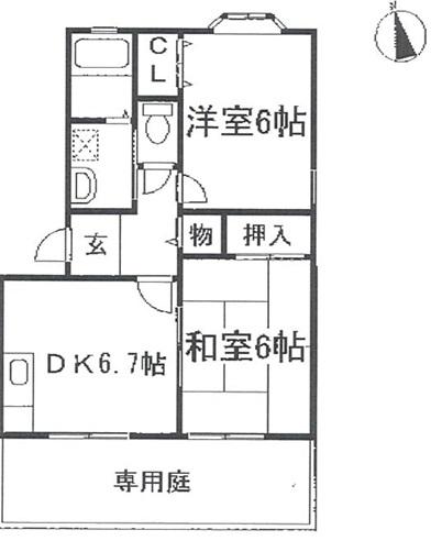 ジュネス香呂(2DK/1階)の間取り写真