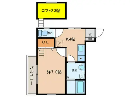ウィールモンテ(1K/2階)の間取り写真