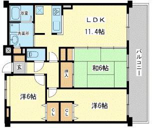 ロイヤルメゾン草上(3LDK/2階)の間取り写真
